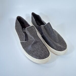 MICHAEL KORS Keaton Women's Logo Print Coated Canvas Slip On Sneakers Brown 10 M